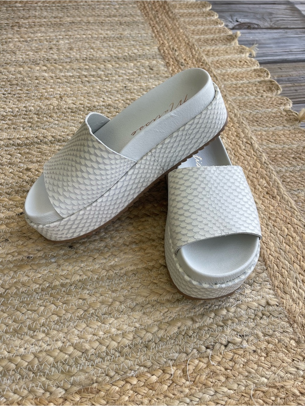 Matisse White Textured Platform Slide Sandals